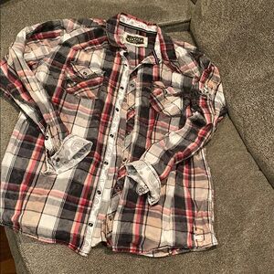 BKE Red & Black Plaid Casual Western Long Sleeve Shirt with Snap Closures Sz XL